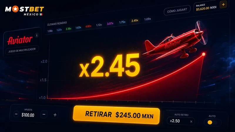 Avión de Aviator en el casino de Mostbet México