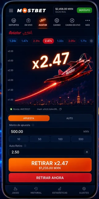 Aviator en la app móvil de Mostbet