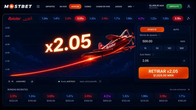 Multiplicador creciente de Aviator en Mostbet