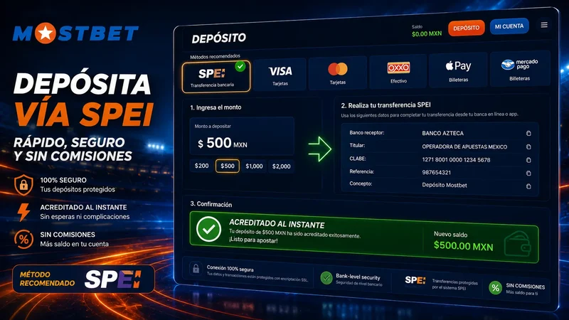 Depósito instantáneo por SPEI en Mostbet